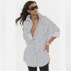 Go Silk Black and White Striped Shirt